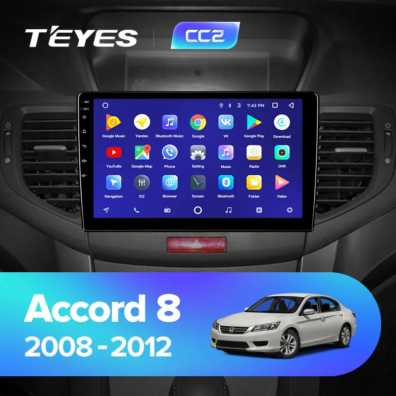 TEYES CC2 Штатная магнитола для Хонда Аккорд 8 Honda Accord 8 2008 2009 2010 2011 2012 Android 8.1, до 8-ЯДЕР, до 4+ 64ГБ 32EQ+ DSP 2DIN автомагнитола 2 DIN DVD GPS мультимедиа автомобиля головное устройство