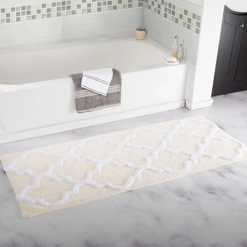 Shopify коврик для ванной комнаты Нескользящий Впитывающий Коврик для гостиной серый синий марокканский узор прямоугольная микрофибра 45*120 см - Цвет: Бежевый