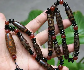 

Cool men's China Tibet stone 9 Eyes* Pattern Dzi Beads Necklace women's chain Free shipping
