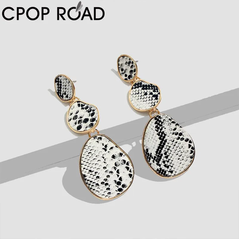Женские серьги из искусственной кожи в виде змеи Cpop с геометрическим соединением