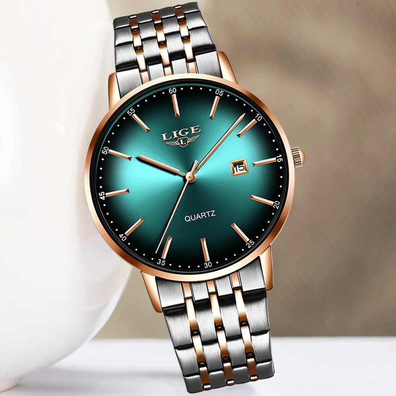 2023 LIGE Luxury Ladies Watch Women Waterproof Rose Gold Steel Strap Women Wristwatch Top Brand Bracelet Clocks Relogio Feminino