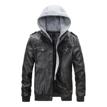 

AliExpress Autumn and Winter New Style Leather Jacket Male Hooded Multi-pockets Large Size MEN'S Coat Fashion Man Casual Men'S W