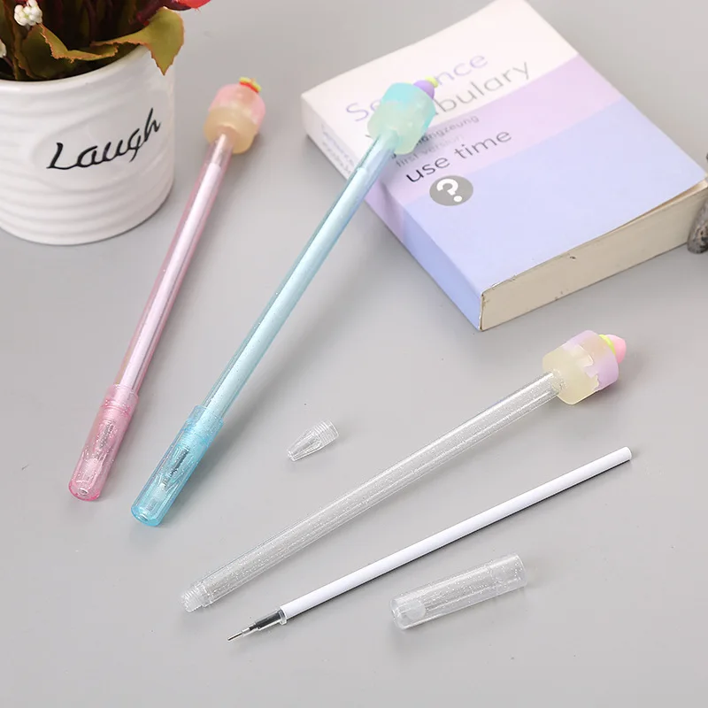 

20 PCs Cute Fruit Cake Gel Pens Set Creative Student Exam Black Pen Gold Powder Transparent Rod Office Signature Pen Wholesale