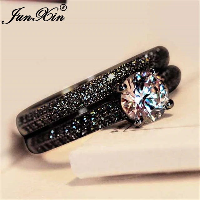 Matching Rings Couple Rings Black Gold Plated 1CT Purple Cz Women Wedding  Ring Sets