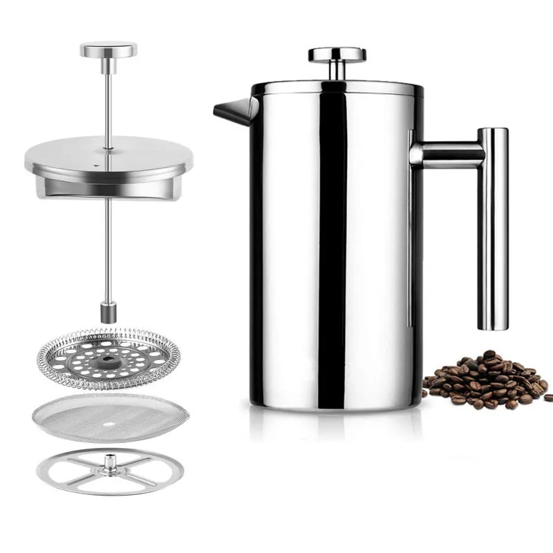 Hot sale Large Capacity 1L Stainless steel 304 Coffee tea pot office office family handle french presses cafe kitchen bar tools Hot sale Large Capacity 1L Stainless steel 304 Coffee tea pot office office family handle french presses cafe kitchen bar tools