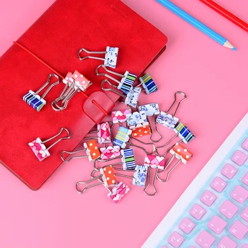 

24 Pcs/lot Colorful Cute Metal Binder Clips Organizer Assorted Printing Style Paper Clips File Holder Photo Clamps 19cm