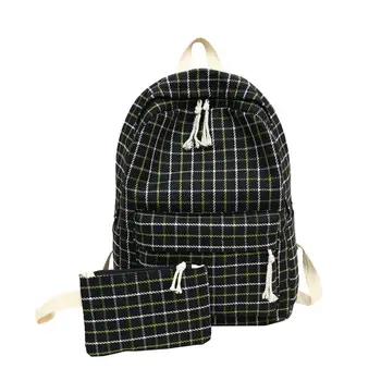 

Women Backpack Large Capacity Student School Bag for Girls New Plaid Canvas Female Shoulder Bag Casual Ladies' Travel Bag Sac