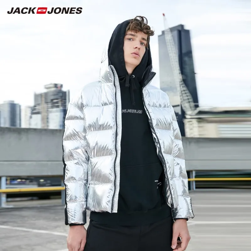 JackJones Мужская зимняя повседневная куртка с капюшоном цвета металлик 219312516