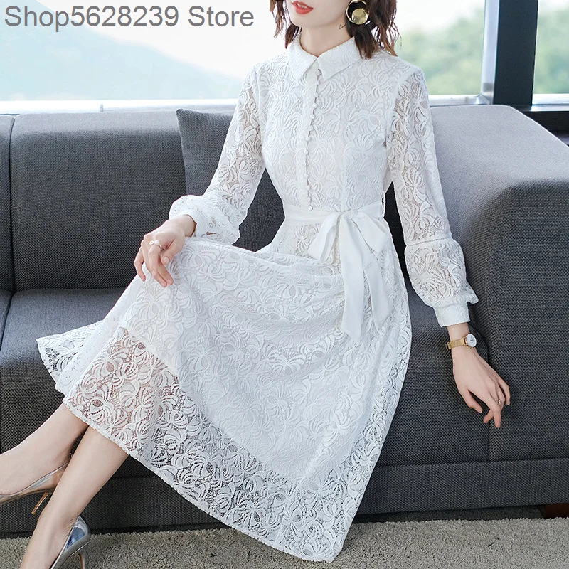 

Lace Dress Women's Middle School Long Money 2020 Pack Nine Points Sleeve Expensive Madam Temperament Backing Shirt Skirt Over