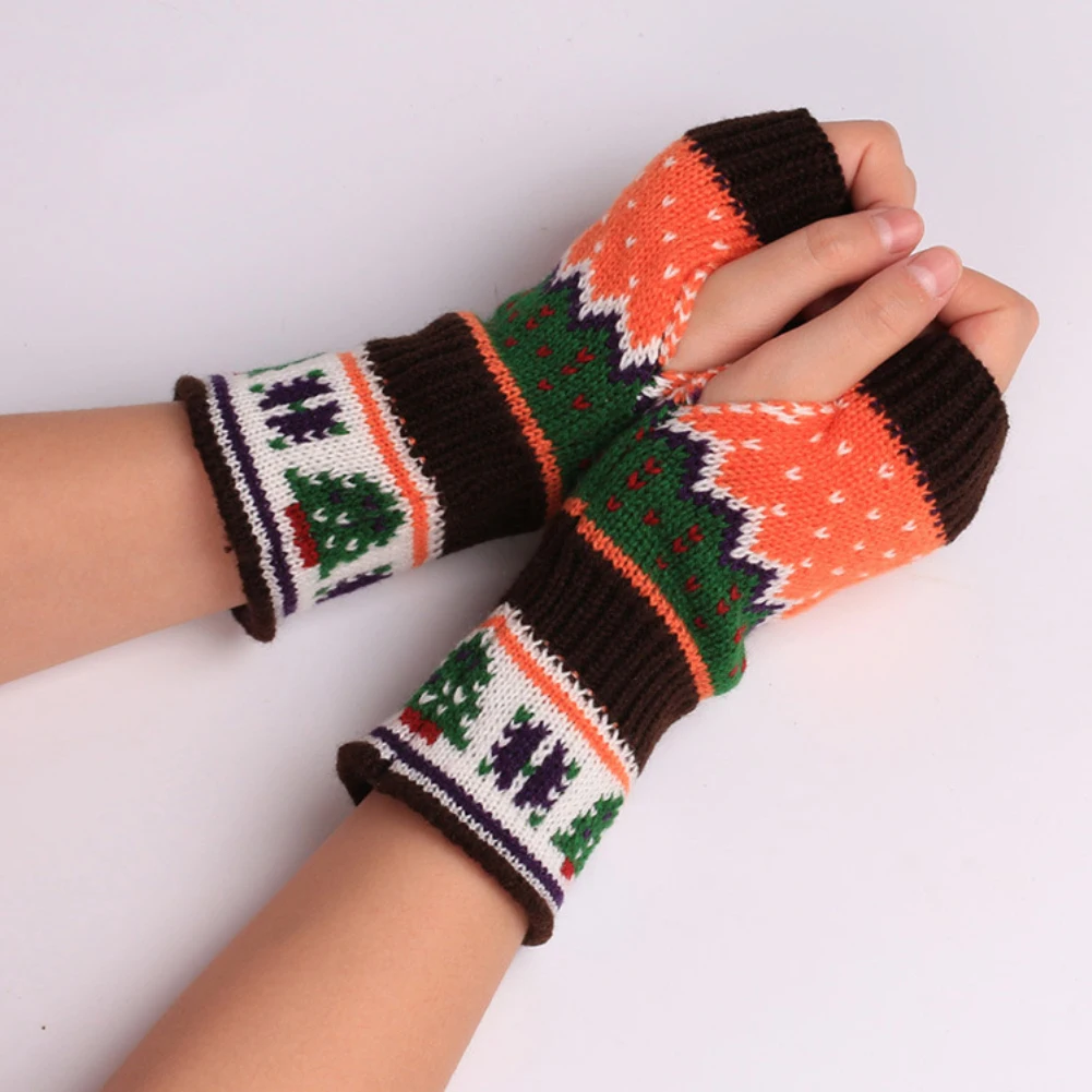 Женские зимние и осенние вязаные длинные перчатки из смешанной ткани на Рождество, однотонные модные теплые женские рукавицы