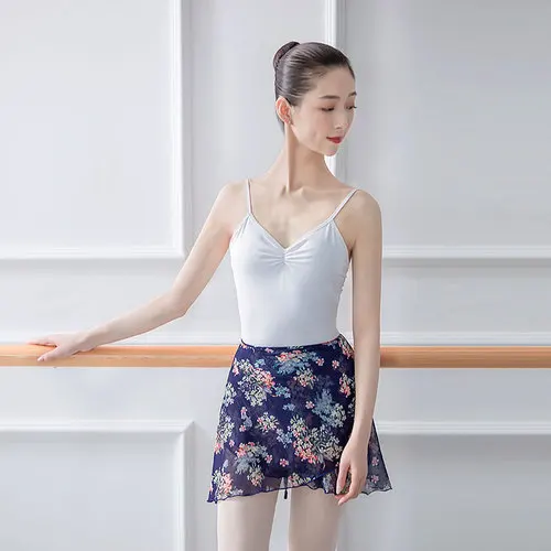 Navy Blue printed Кружевные цветочные балетные юбки с принтом для взрослых, женская Танцевальная марлевая тренировочная юбка - Цвет: Navy Blue printed