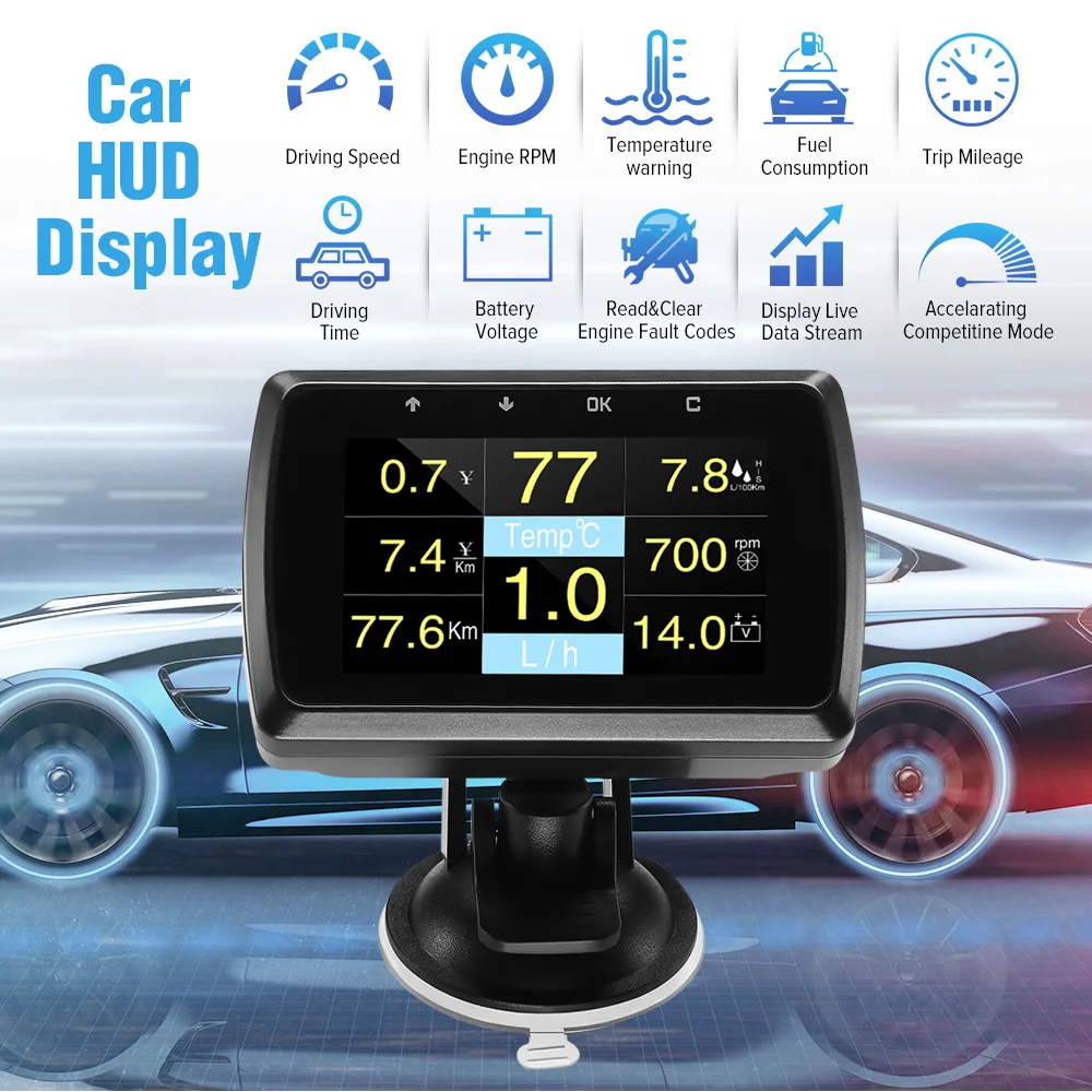 

Car HUD Head Up Display A501C OBD2 OBDII On-board Computer W/Holder Speedometer Fuel Consumption Watertemperature Display