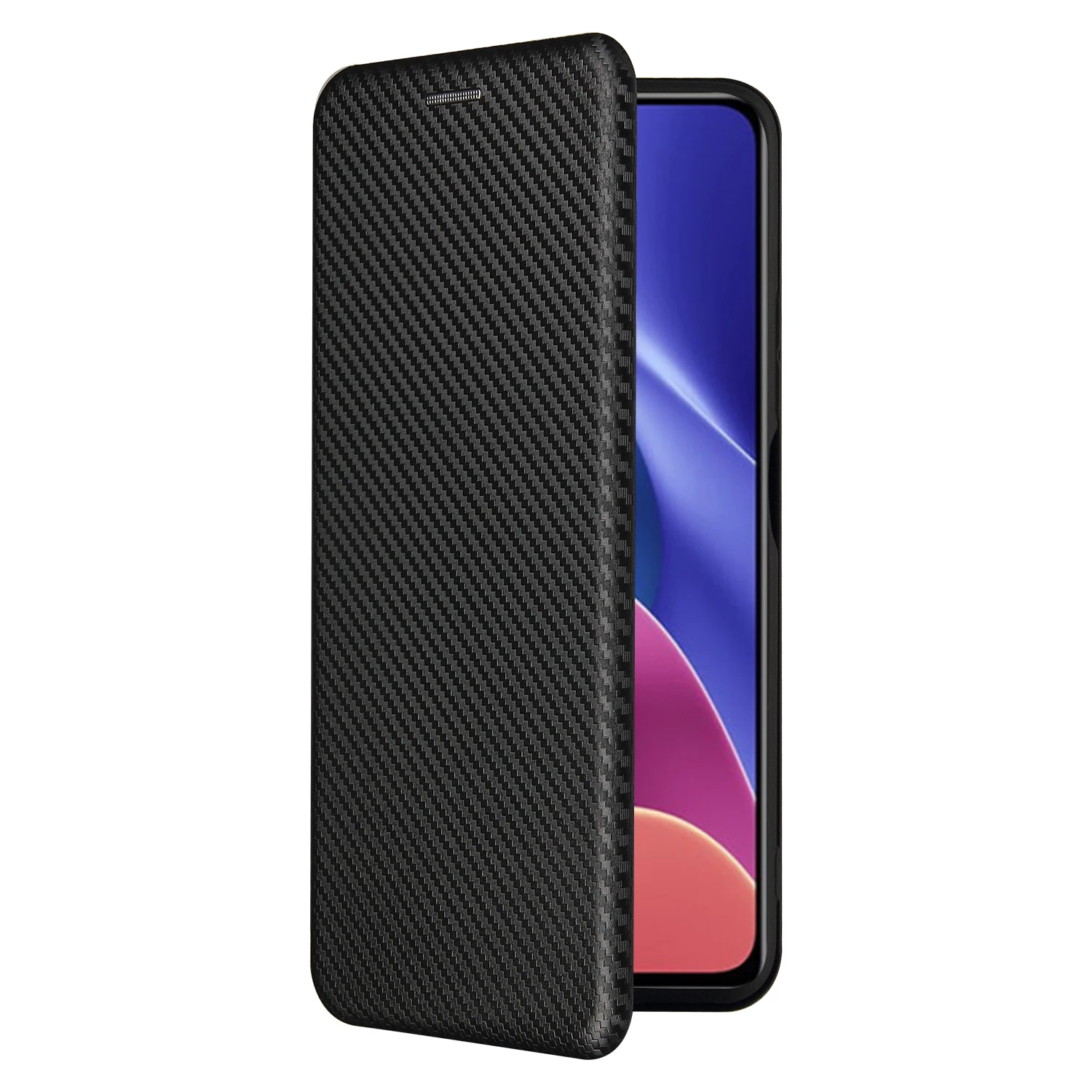 Elegant Carbon Fiber Flip Leather Wallet Case - Slim Magnetic Cover with Card Slot
