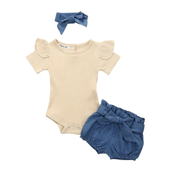 

Baby Clothes 2020 Infant Baby Girls Summer Clothes Short Sleeve Tops Bodysuit + Shorts + Headband