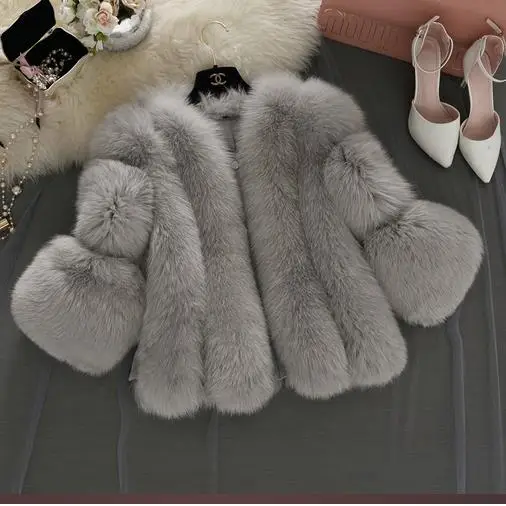 Manteau femme hiver, Женское зимнее пальто из искусственного лисьего меха, из искусственной норки, короткое пальто в стиле пэчворк, теплая тонкая женская куртка, парка, WR748 - Цвет: Серый