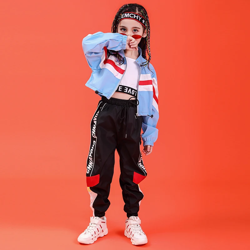 Kid Hip Hop Clothing Stand Collar Jacket Coat Top Running Casual Pants for Girls Boy Jazz Dance Costume Set Dancing Clothes Wear (7)