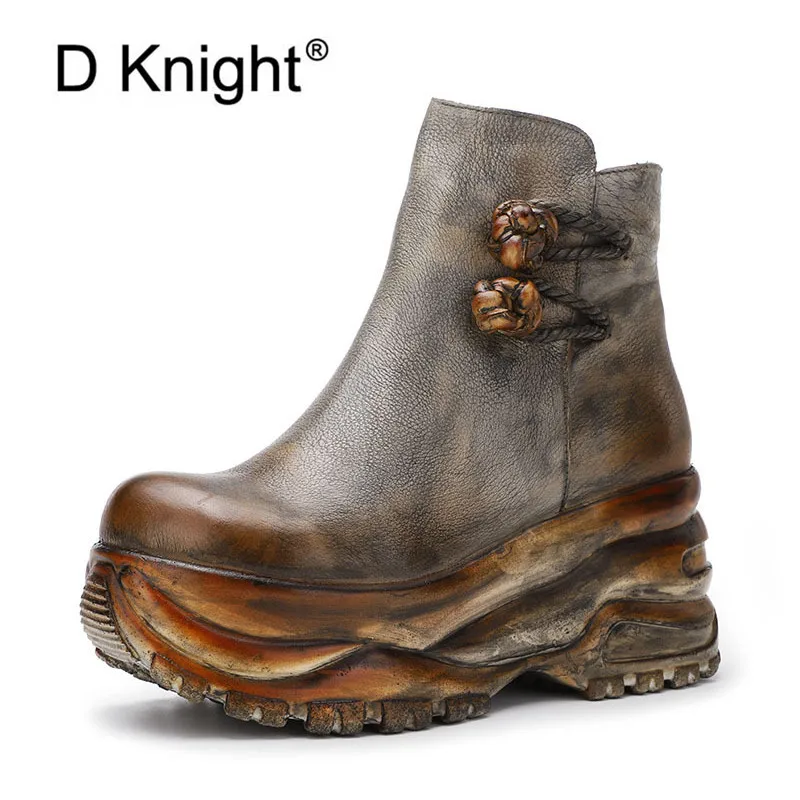 

Vintage Platform Wedge Heel Women Ankle Boots Brand Top Quality Genuine Leather Winter Lady Ankle Boots High Heel Shoes Handmade