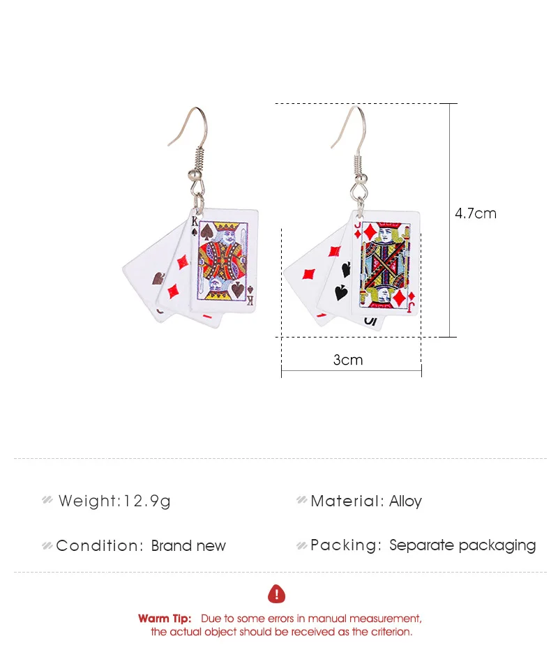 Creative Ethnic Simulation Magic Poker Earring For Women Interesting Handmade Square Cartoons Drop Earrings Trend Jewelry drop earrings dangle earrings