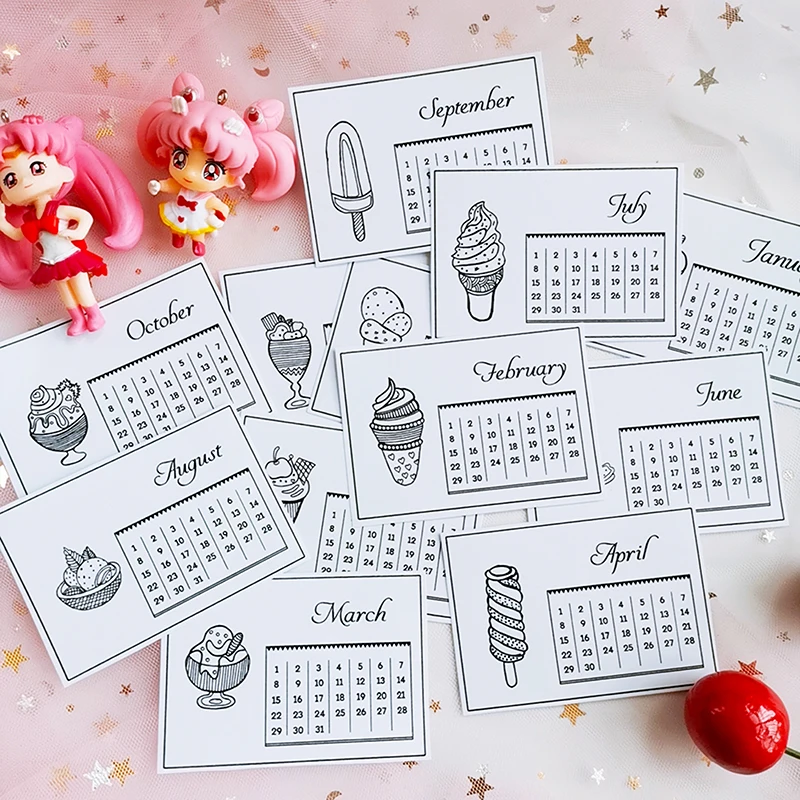 12 шт./компл. мороженое ежемесячный календарь Стикеры DIY ремесло Скрапбукинг альбом журнал хлама Happy planner декоративные Стикеры s