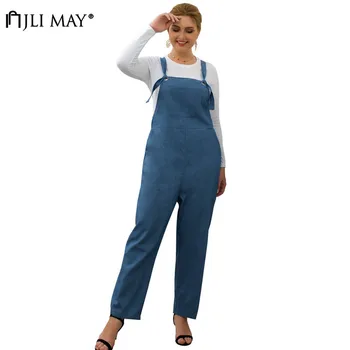 

JLI MAY Solid Denim Belt Pants Women Autumn Winter Casual Loose Elastic High Waist Pleated Straight Full Length Streetwear