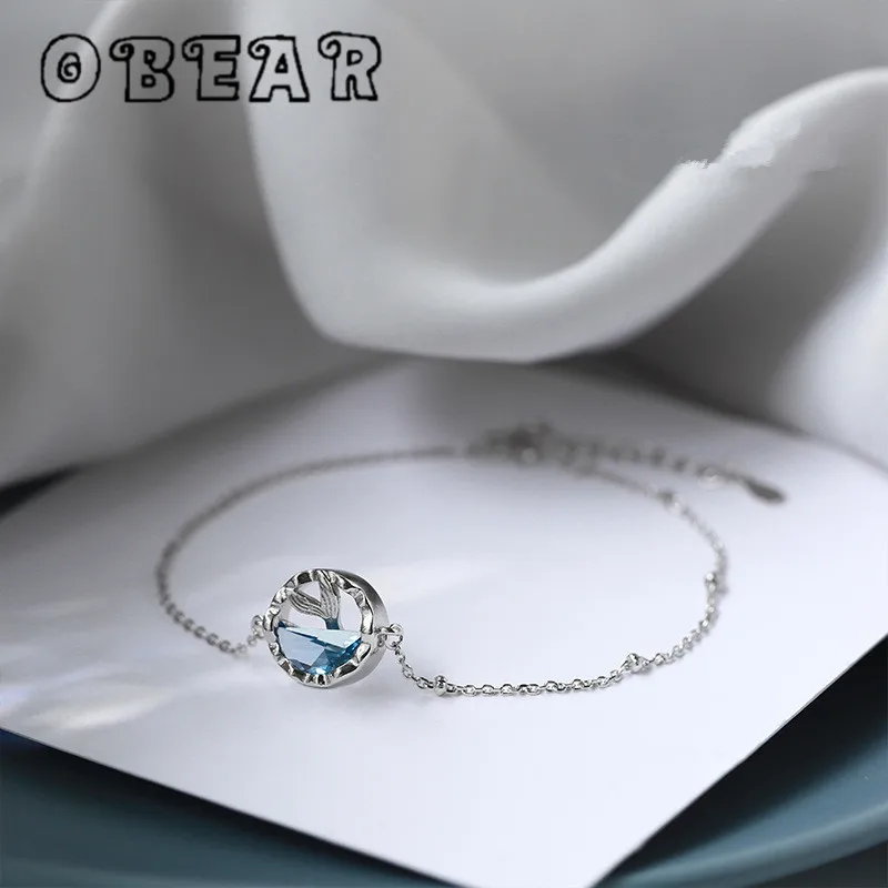 Женские посеребренные браслеты OBEAR с голубым Цирконом и хвостом русалки