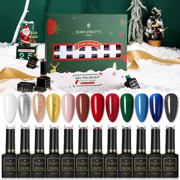 

BORN PRETTY PRO Gel Set 12PCS Gel Nail Polish Christmas Design Soak Off UV LED Gel Semi-Permanent Nail Art Varnish Nail Kit