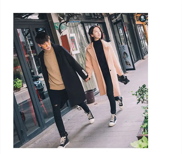 Зимняя новая Корейская версия тренда плюс хлопок патч материал свободная пара в длинном повседневном шерстяном пальто