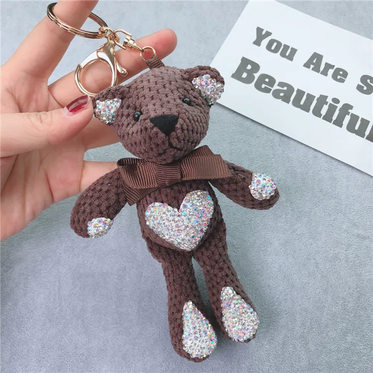 Bear bao Package Pendant Fashion Diamond Set Doll Keychain Flash Man-made Diamond Cartoon Pineapple Pattern Key Chain Jewelry St