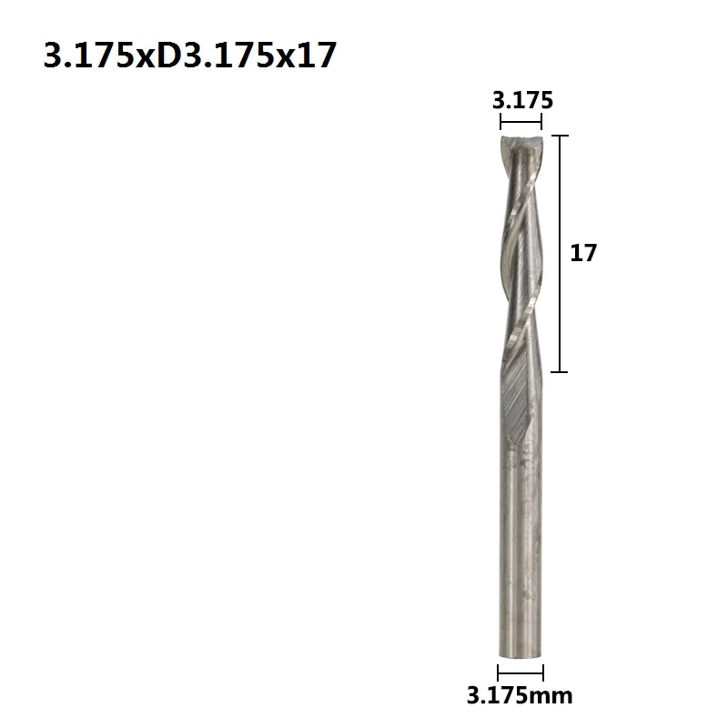 XCAN 10 шт. 3,175 хвостовика 2 флейты плоский конец мельницы Спираль ЧПУ Бит для лазерной гравировки плоская фреза 0,8/1/1,5/2,0/2,5/3,175 мм - Длина режущей кромки: 3.175xD3.175x17
