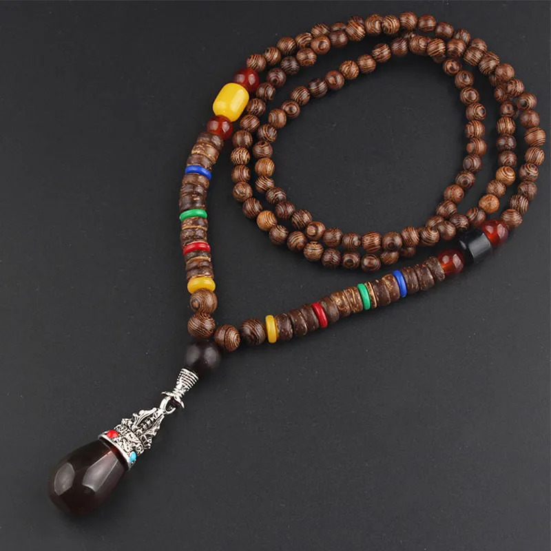 Винтаж национальное ожерелье из деревянных бусин цепочки подвески Будды Цепочки