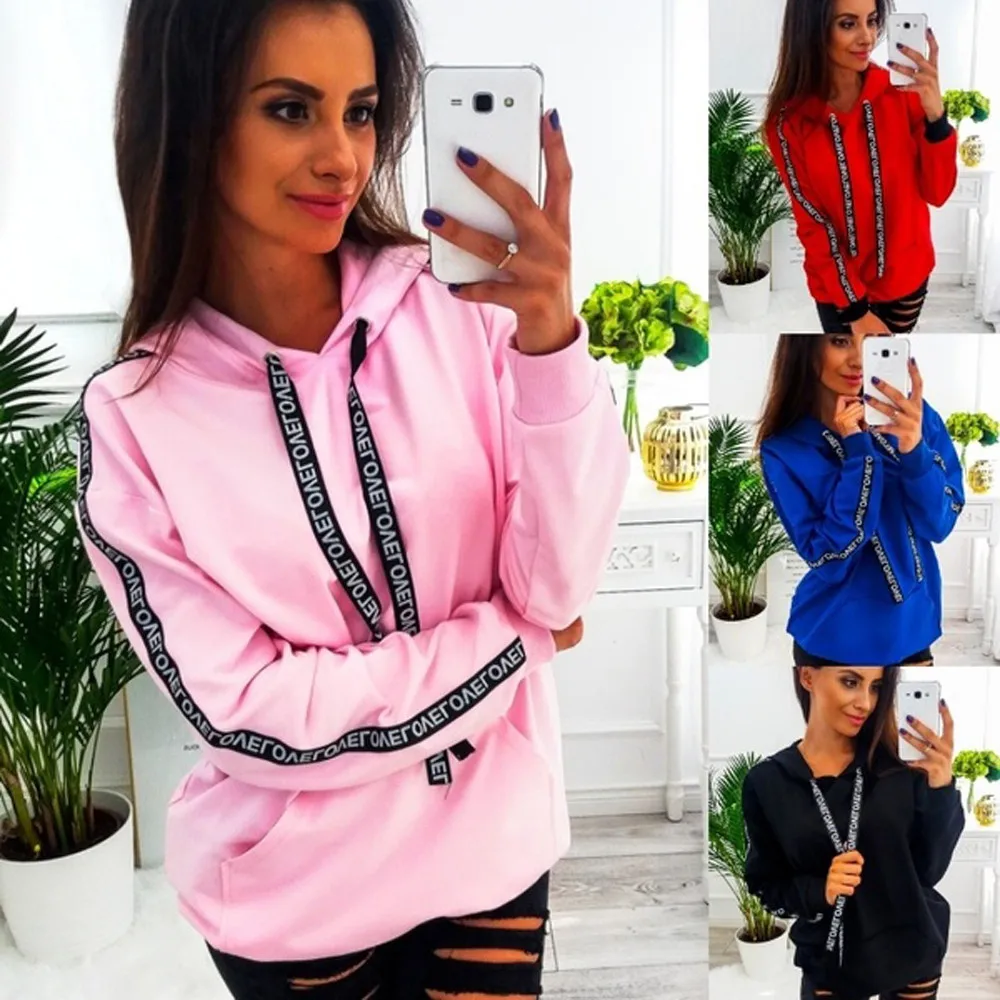 women hoodies sweatshirts Pocket Patchwork Pullover Strappy Hoodie NEW Outerwear Pullover Jumper Sweatshirt Hoodies Tops