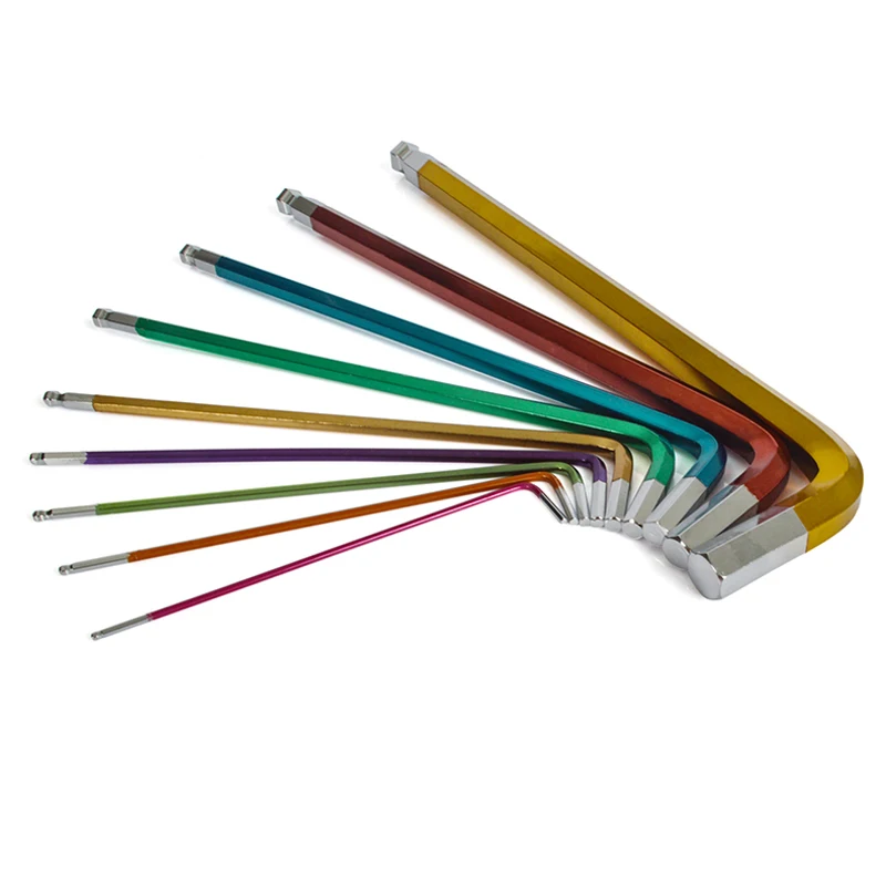 9pcs Color Hexagon Wrench S2 Extra Long Ball Head Hex Key Wrench Spanner Screwdriver 1.5/2/2.5/3/4/5/6/8/10mm Repair Hand tool