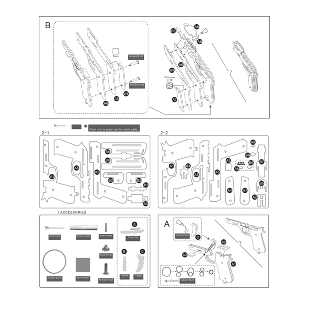 Desert Eagle Rubber Band Gun Wooden Puzzle DIY 3D Model Handgun Construction Set With Color Boxed Children Toys