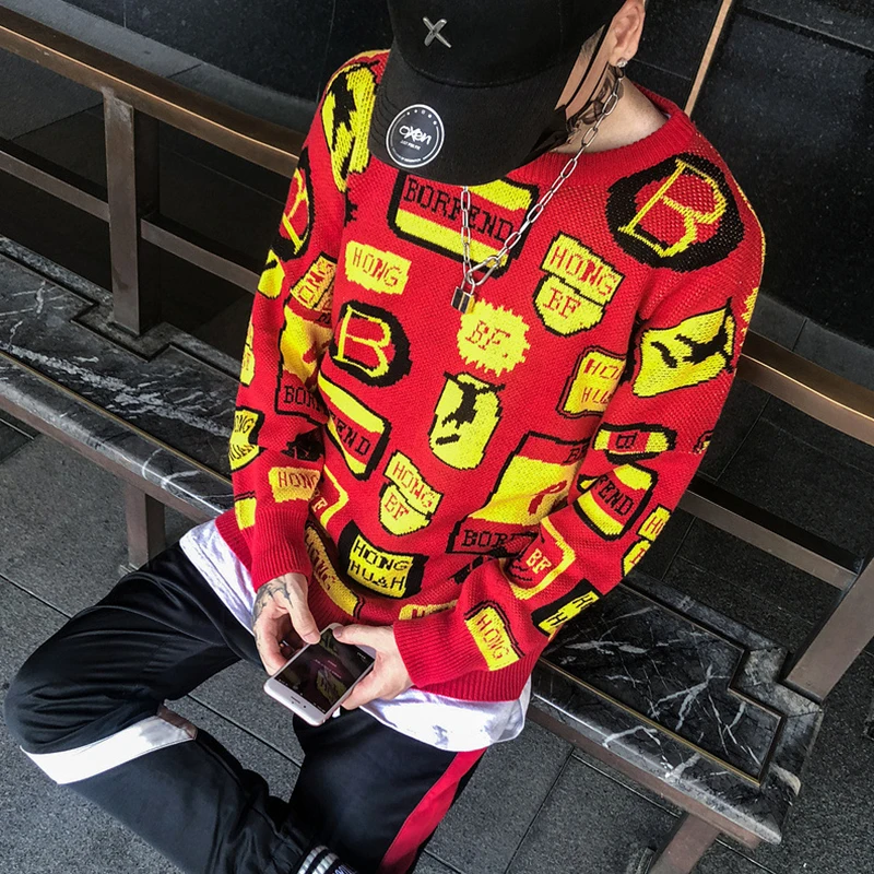 Хип-хоп мужской трендовый пуловер Свитера Вышивка Crewneck трикотажные джемперы свитер модный мужской женский пуловер свитер Топ