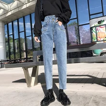 GUUZYUVIZ Джинсы бойфренда для женщин высокая Талия Джинсы женские винтажные повседневные синие джинсовые шаровары Mujer свободные джинсы Femme