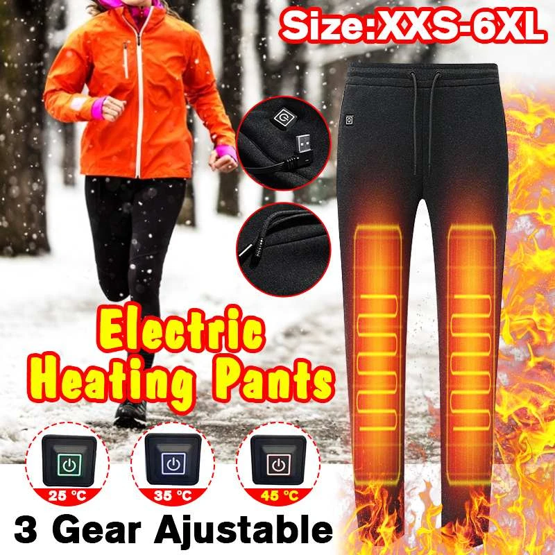 Electric Heated Pants Winter Warm Men Women Elastic Trousers M-6XL USB Heating