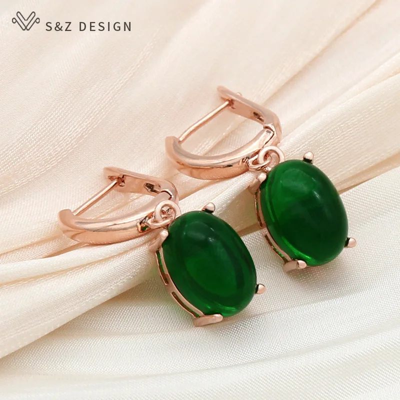 S&Z DESIGN New Elegant Fashion Egg Shape Oval Dangle Earrings For Women Girl Wedding Rose Gold Color Jewelry Gift