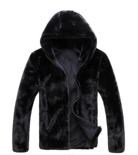 Черный Горячая Chaqueta mujer новая зимняя куртка из искусственного меха Мужская Черная мягкая и удобная Толстая куртка с капюшоном из кроличьего меха Мужская Шуба - Цвет: Черный