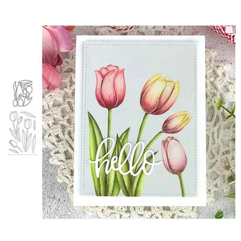 

Tulip Metal Cutting Dies And Clear Stamps Transparent Silicone Seal For DIY Scrapbooking Photo Album Decorative