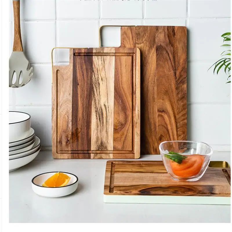 

Kitchen Wood Cutting Board Kitchen Stuff Multipurpose Thick Acacia Wooden Chopping Board Fruit Bread Holder Wall Hanging