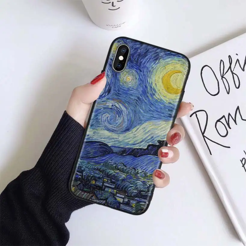 BS195-8 Винсент Живопись Ван Гога чехол для Apple iphone 11 Pro XR XS Max X 7 8 6 6S Plus 5 5S SE Черный силиконовый чехол для телефона - Цвет: BS195-8
