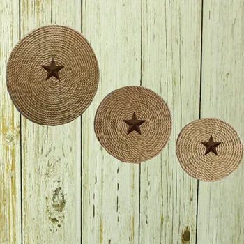

Home hanging country primitive rustic metal star decoration hemp rope round disc wall decoration plaque