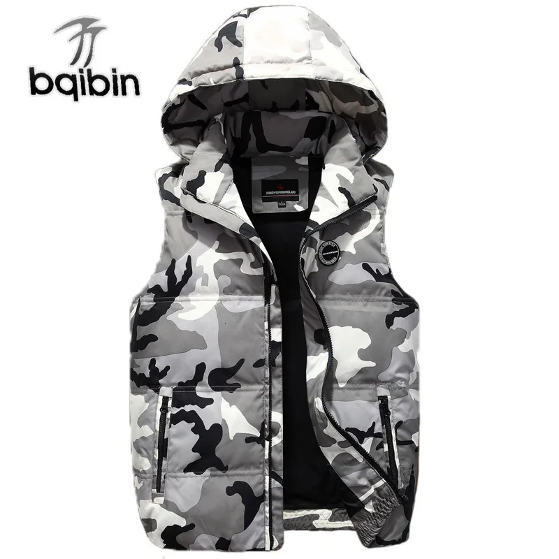

Male Camouflage Casual Vest Down New Autumn Winter 2019 Men Classic Windbreaker Parka Baggy Hooded Outerwear Sleeveless Jacket