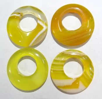 

wholesale 30mm Inner hole 15mm natural stone yellow stripe agates gogo donut charms pendant for jewelry making necklace 15pcs/