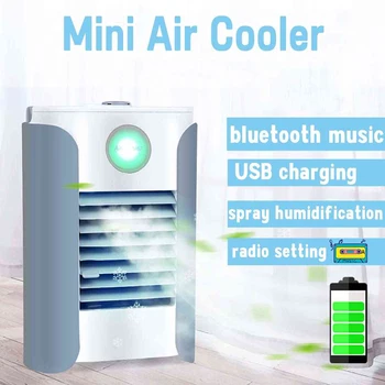 

Multifunction Desktop Air Conditioner Cooler Humidifier Refrigeration 3 Speed USB Charge Bluetooth Music Radio Speaker