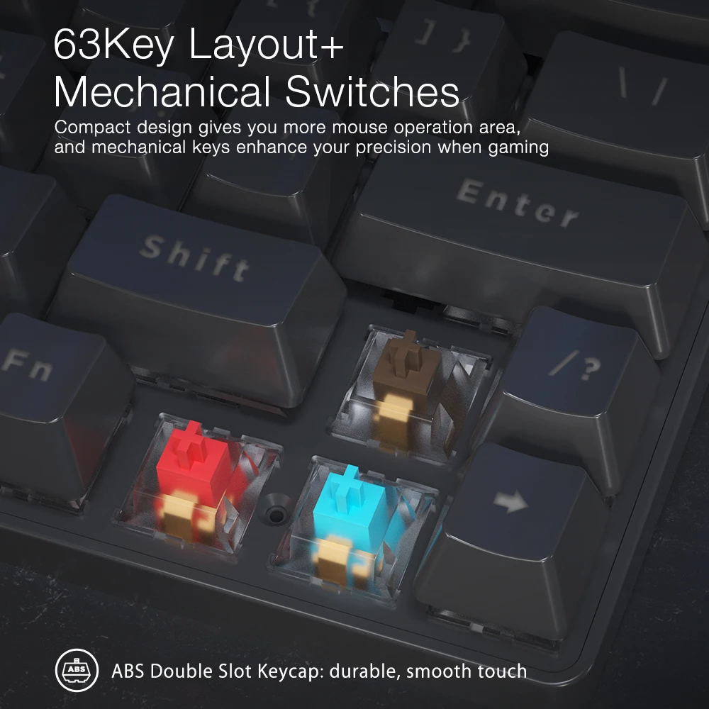 BlitzWolf BW-KB1 Wireless bluetooth Keyboard Gateron Switch RGB 63 Keys Layout NKRO Type-C Mechanical Gaming Black Brown Switch