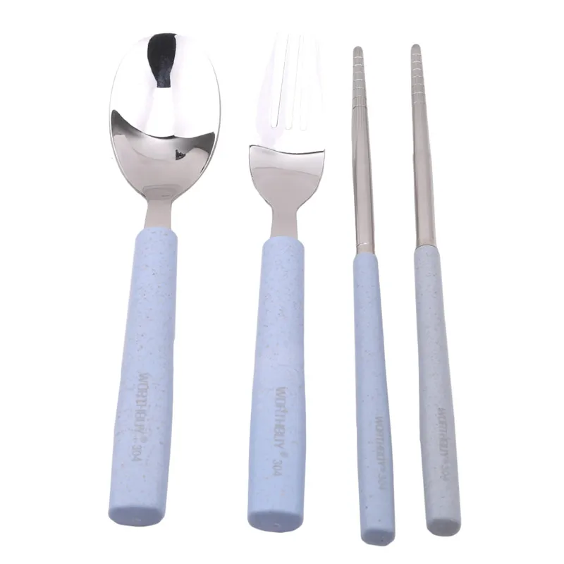 Best Selling Four-Color 5 Pcs / Set Of Stainless Steel Fork+Packaging Western Tableware Kitchen Cutlery Set - Цвет: blue