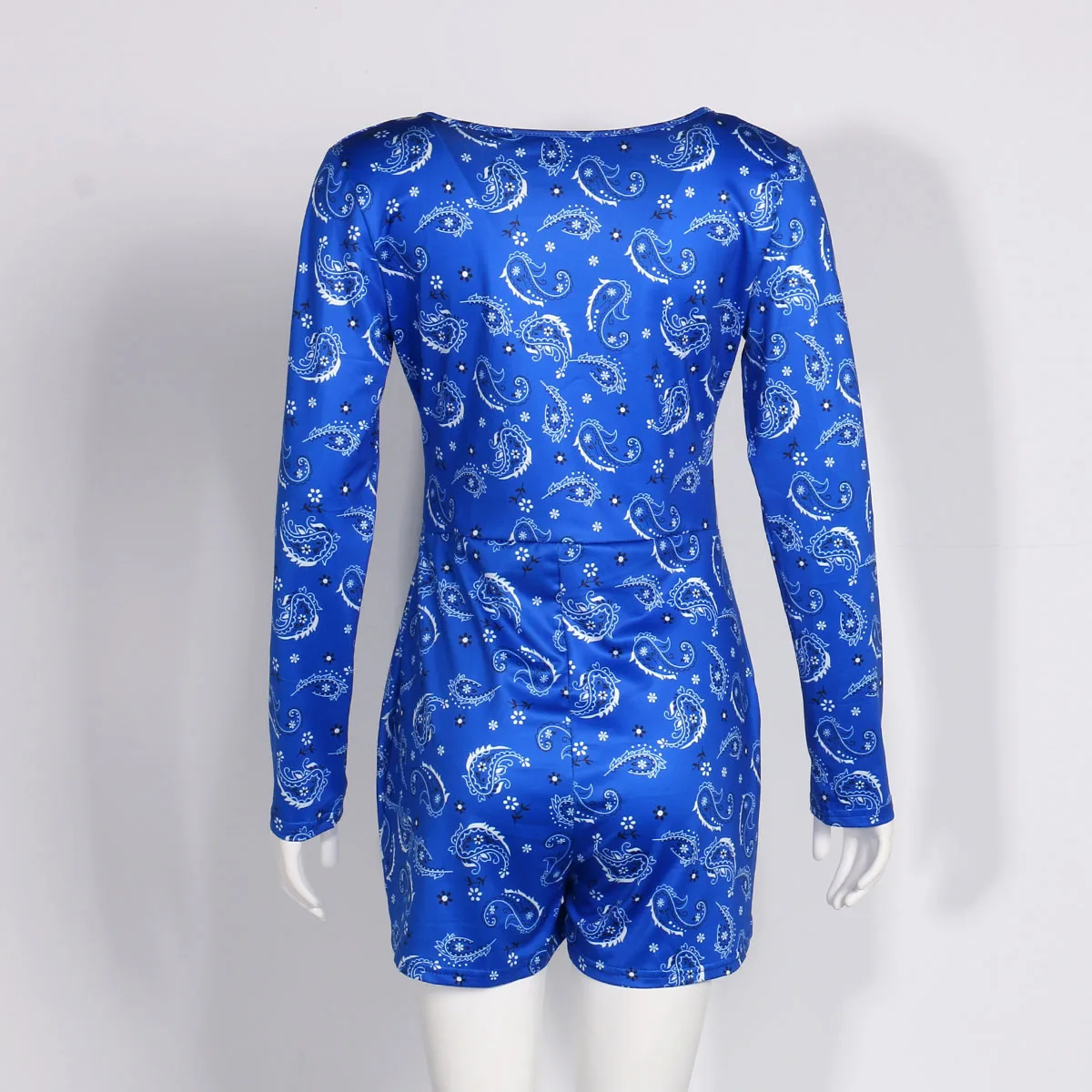 Женский Облегающий комбинезон с принтом длинным рукавом и v образным вырезом