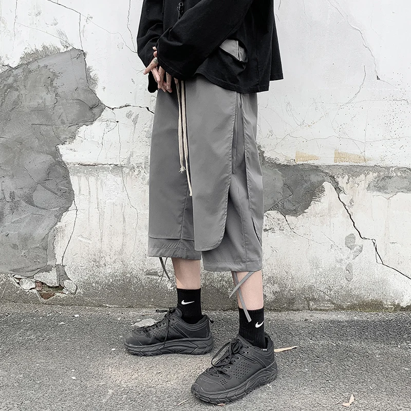 

Summer Casual Pants Men's Fashion Contrast Color Drawstring Straight Pants Men Streetwear Wild Loose Hip Hop Cropped Pants M-5XL