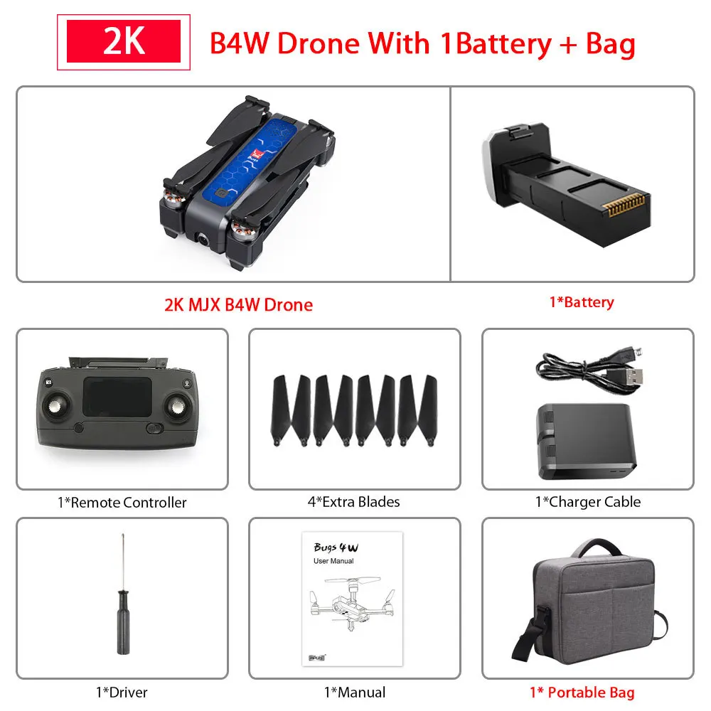 B4W 1B Bag Mjx Bugs 4 W B4w 5g Gps бесщеточный складной Дрон с Wifi Fpv 2k Hd камера Анти-встряхивание 1,6 км 25 минут оптический поток Rc Квадрокоптер - Цвет: B4W 1B Bag